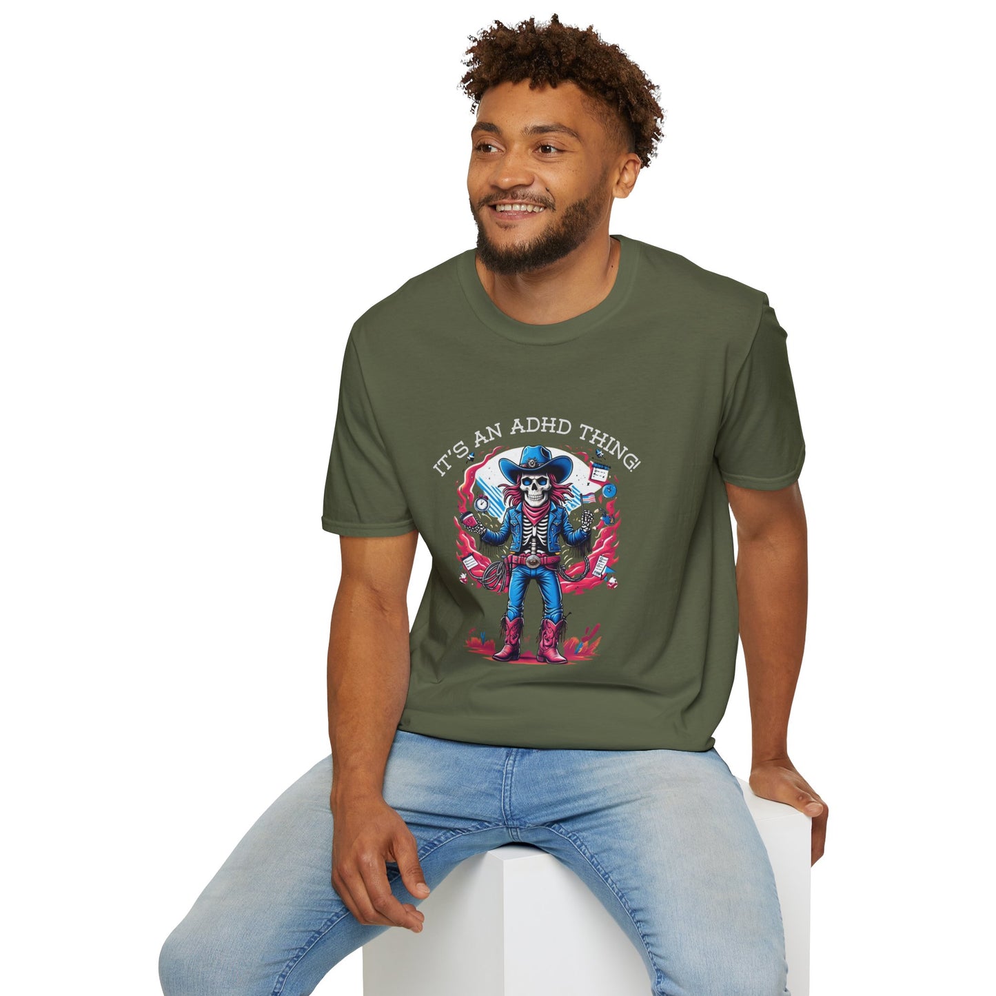 It’s an ADHD Thing – Skeleton Cowboy/Cowgirl T-Shirt | Unisex Softstyle Tee | Neurodiversity Awareness | ADHD & Autism Spectrum