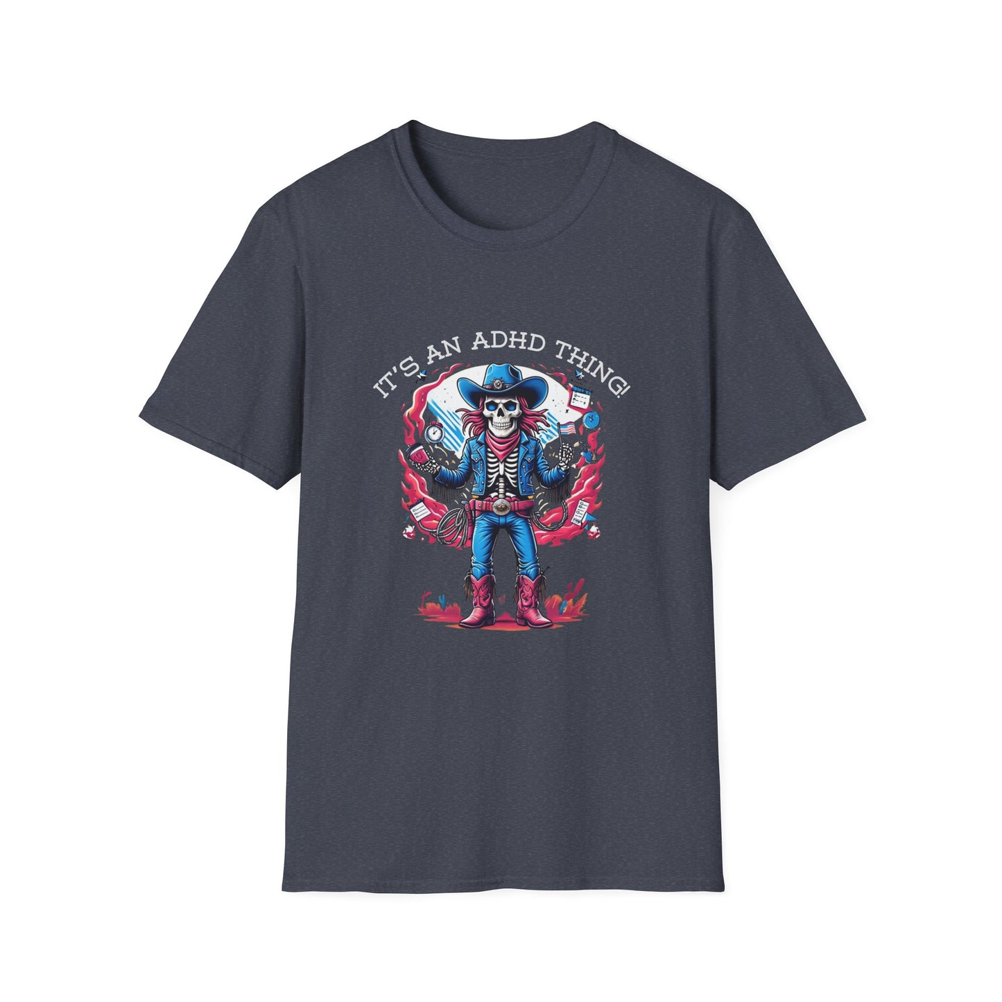 It’s an ADHD Thing – Skeleton Cowboy/Cowgirl T-Shirt | Unisex Softstyle Tee | Neurodiversity Awareness | ADHD & Autism Spectrum