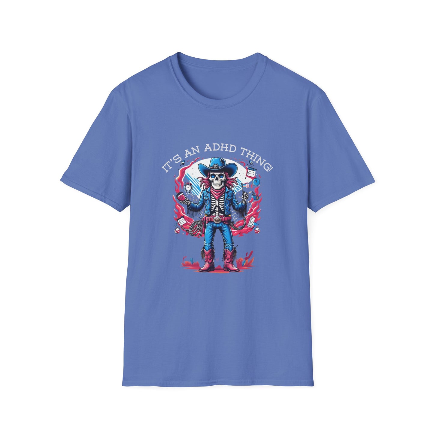 It’s an ADHD Thing – Skeleton Cowboy/Cowgirl T-Shirt | Unisex Softstyle Tee | Neurodiversity Awareness | ADHD & Autism Spectrum