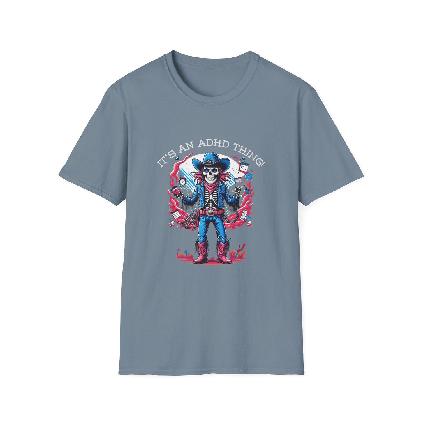 It’s an ADHD Thing – Skeleton Cowboy/Cowgirl T-Shirt | Unisex Softstyle Tee | Neurodiversity Awareness | ADHD & Autism Spectrum