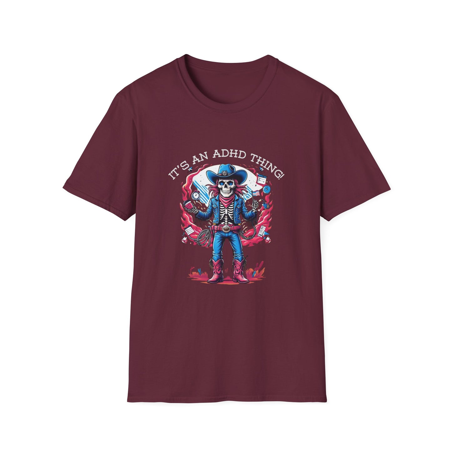 It’s an ADHD Thing – Skeleton Cowboy/Cowgirl T-Shirt | Unisex Softstyle Tee | Neurodiversity Awareness | ADHD & Autism Spectrum