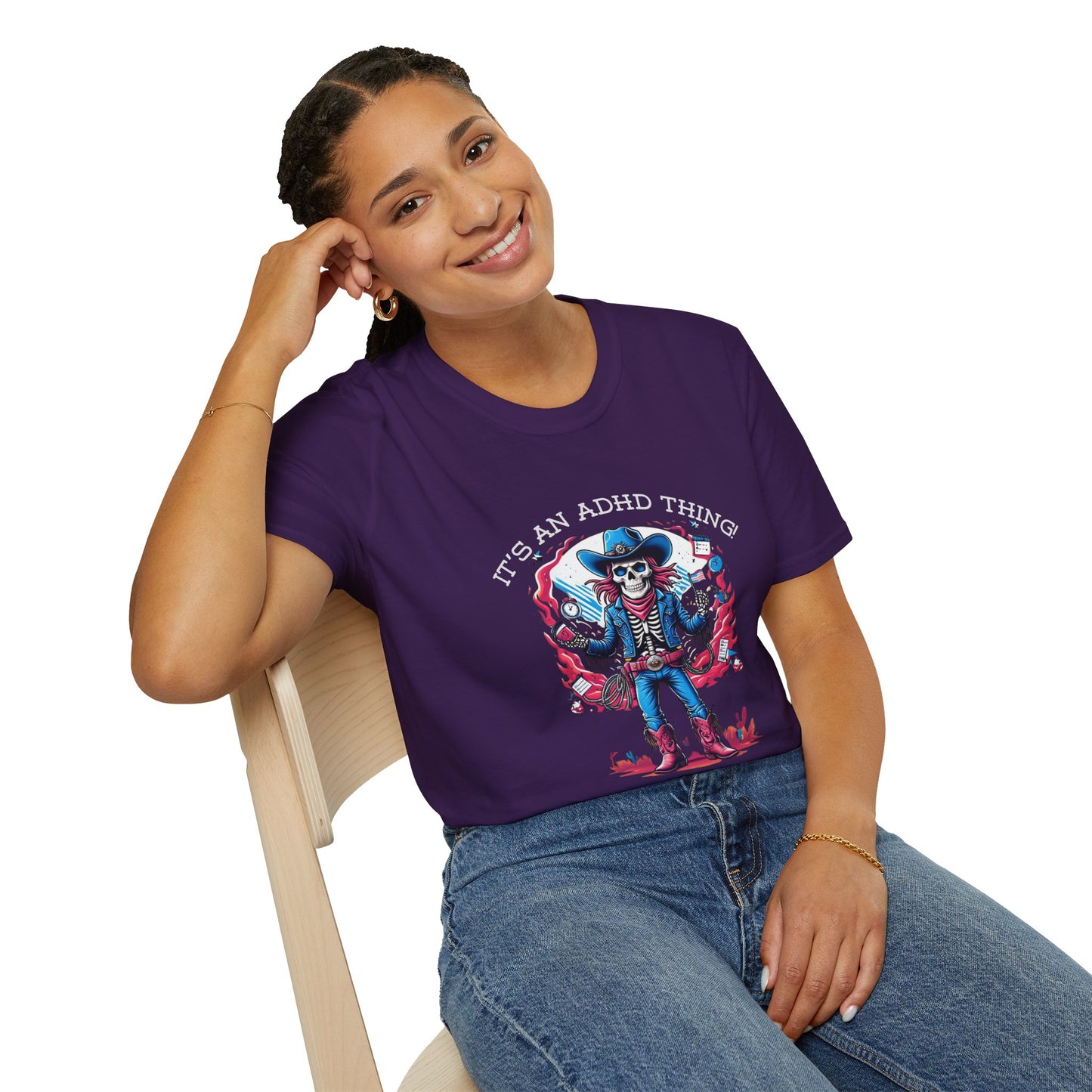 It’s an ADHD Thing – Skeleton Cowboy/Cowgirl T-Shirt | Unisex Softstyle Tee | Neurodiversity Awareness | ADHD & Autism Spectrum