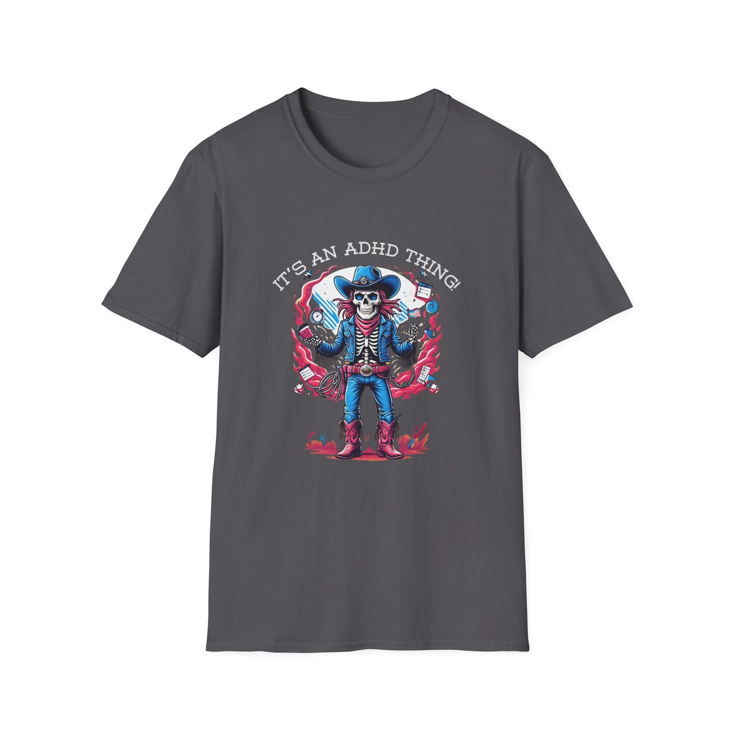 It’s an ADHD Thing – Skeleton Cowboy/Cowgirl T-Shirt | Unisex Softstyle Tee | Neurodiversity Awareness | ADHD & Autism Spectrum