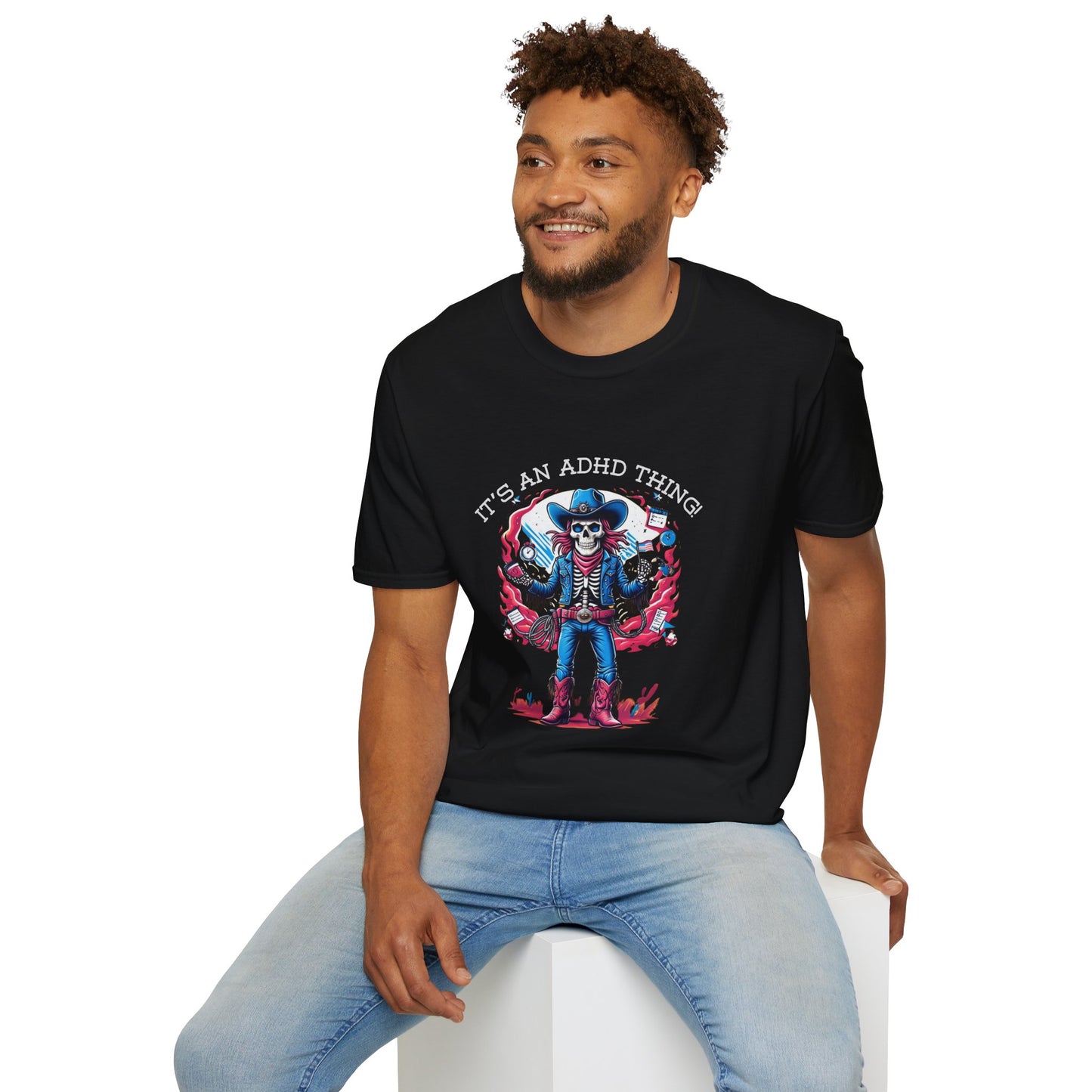 It’s an ADHD Thing – Skeleton Cowboy/Cowgirl T-Shirt | Unisex Softstyle Tee | Neurodiversity Awareness | ADHD & Autism Spectrum