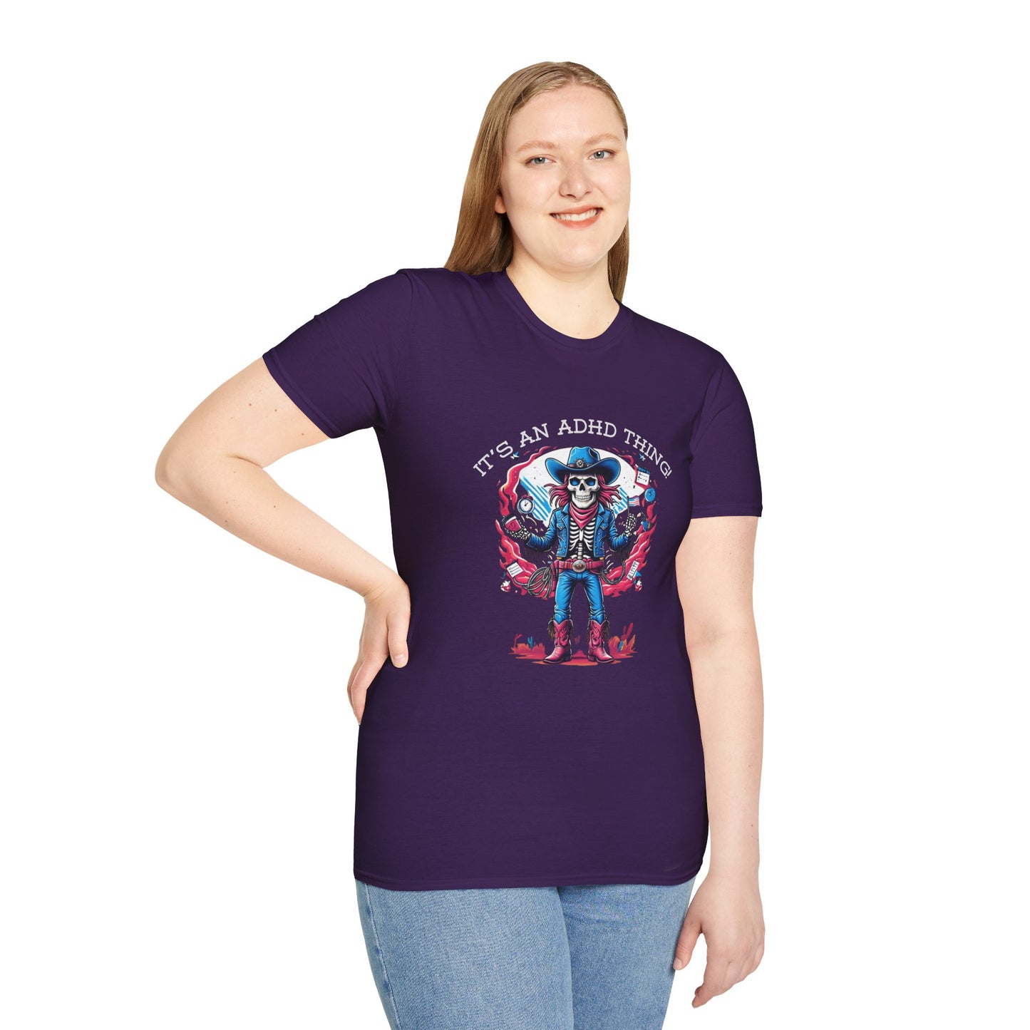 It’s an ADHD Thing – Skeleton Cowboy/Cowgirl T-Shirt | Unisex Softstyle Tee | Neurodiversity Awareness | ADHD & Autism Spectrum