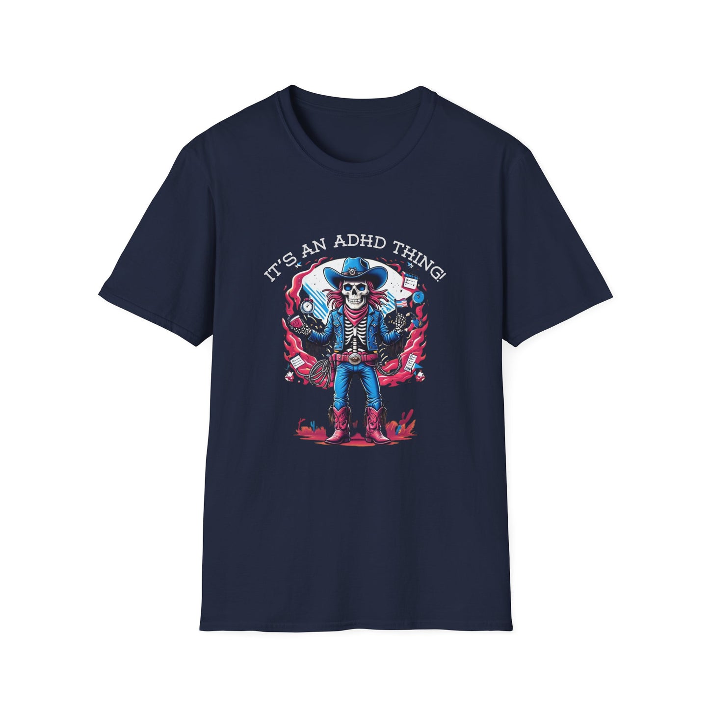 It’s an ADHD Thing – Skeleton Cowboy/Cowgirl T-Shirt | Unisex Softstyle Tee | Neurodiversity Awareness | ADHD & Autism Spectrum