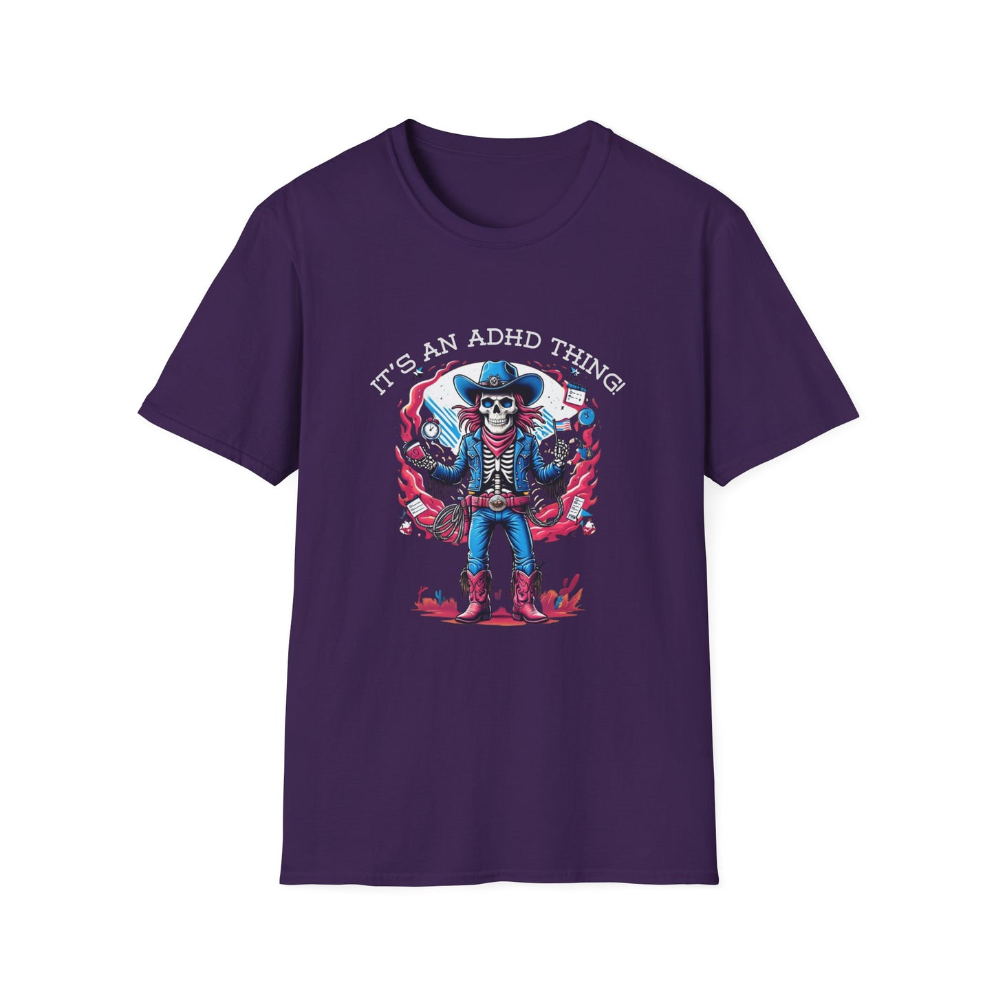 It’s an ADHD Thing – Skeleton Cowboy/Cowgirl T-Shirt | Unisex Softstyle Tee | Neurodiversity Awareness | ADHD & Autism Spectrum