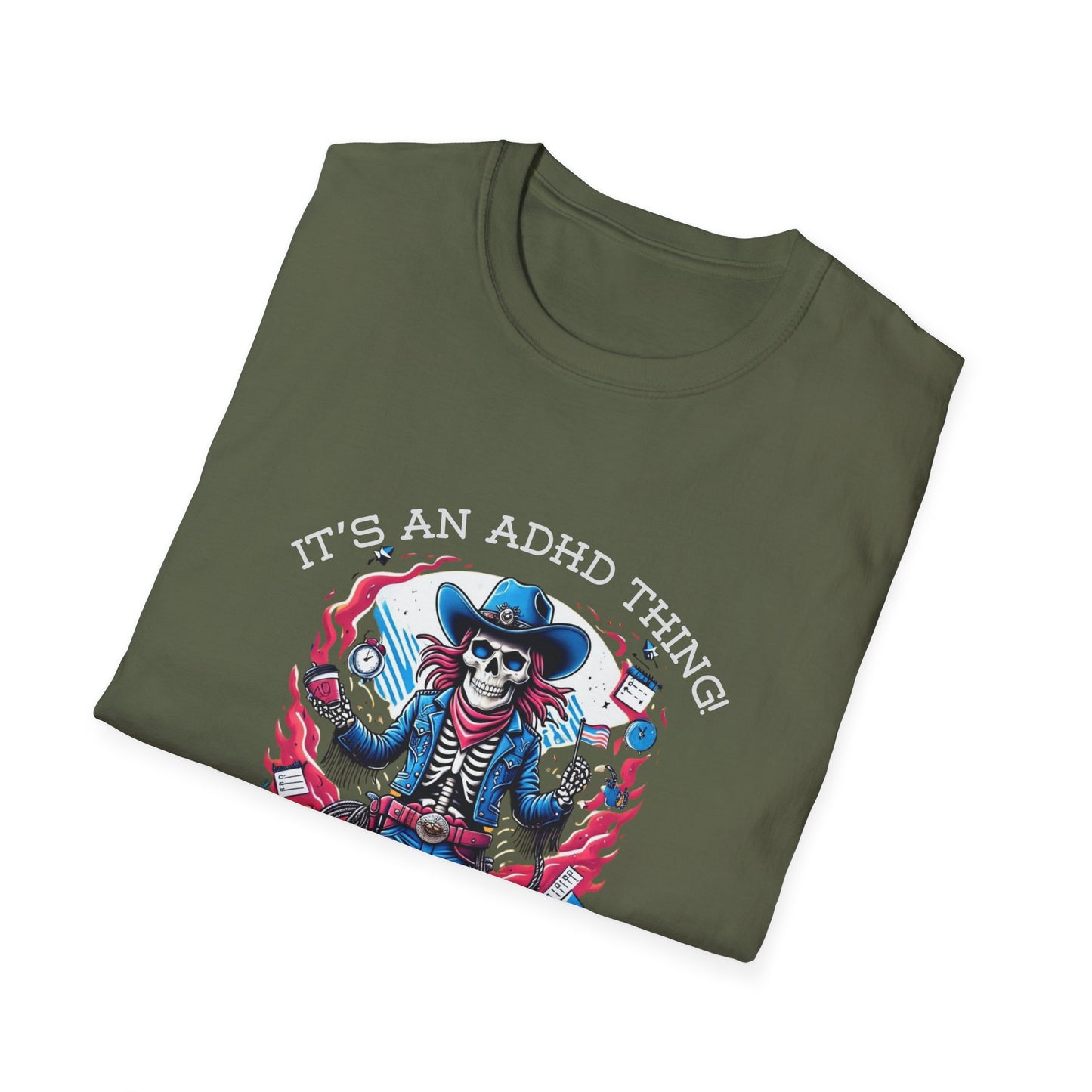It’s an ADHD Thing – Skeleton Cowboy/Cowgirl T-Shirt | Unisex Softstyle Tee | Neurodiversity Awareness | ADHD & Autism Spectrum