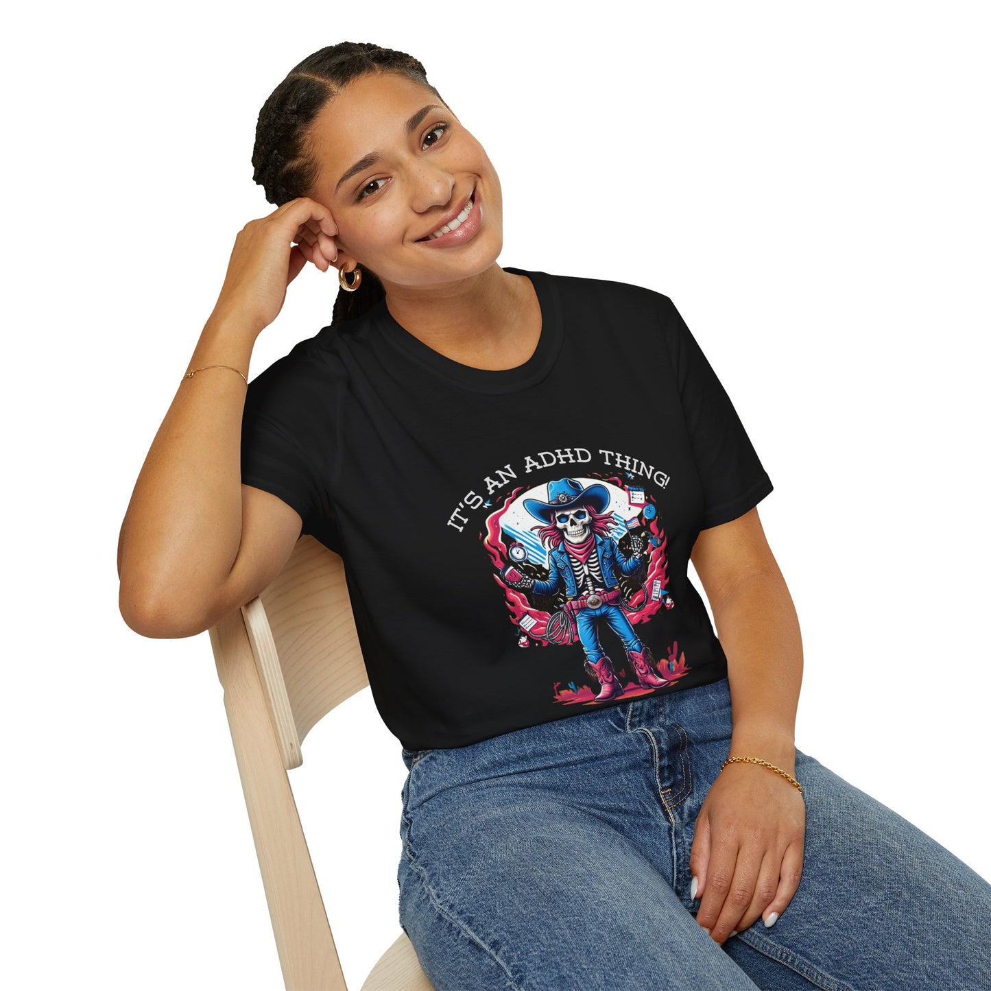 It’s an ADHD Thing – Skeleton Cowboy/Cowgirl T-Shirt | Unisex Softstyle Tee | Neurodiversity Awareness | ADHD & Autism Spectrum