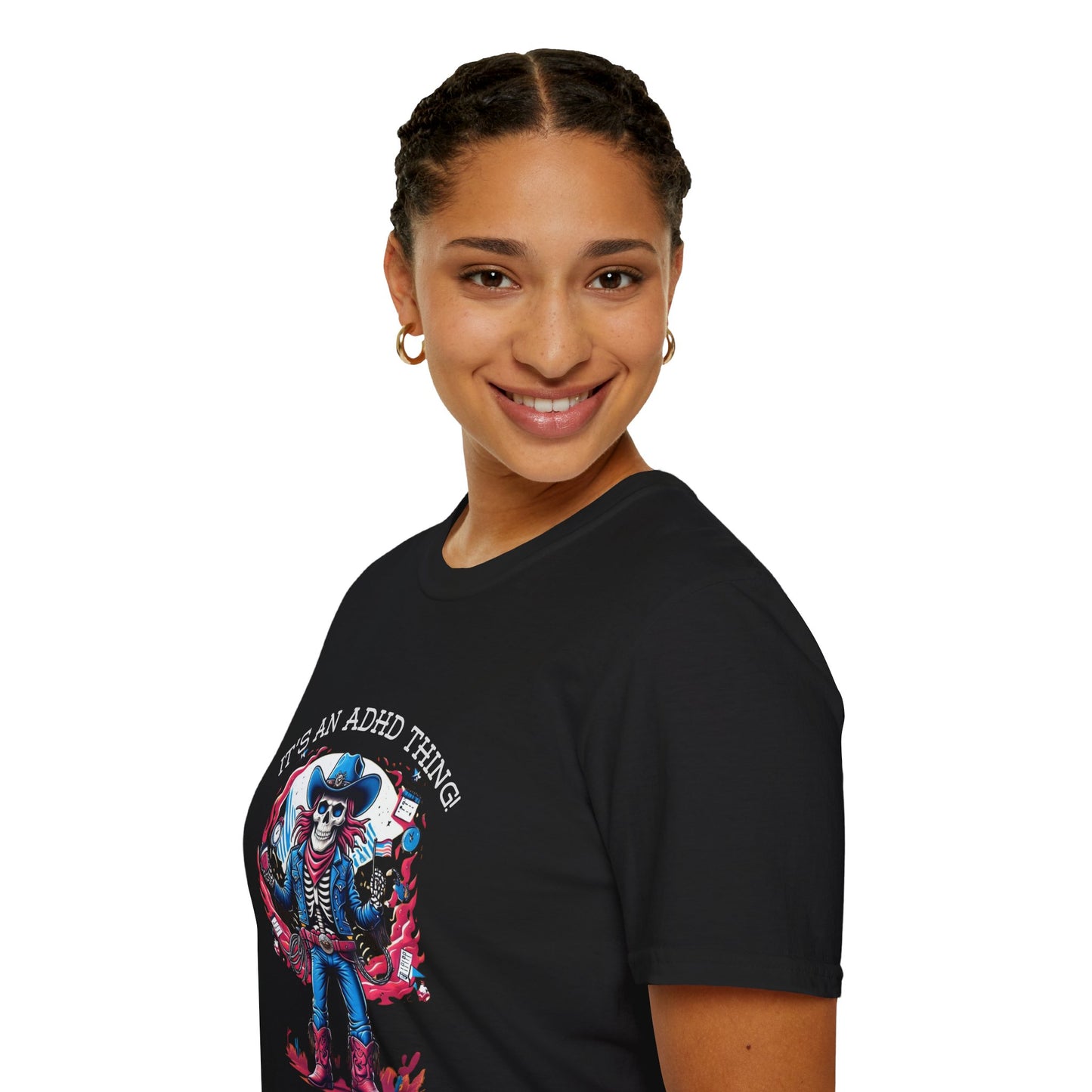 It’s an ADHD Thing – Skeleton Cowboy/Cowgirl T-Shirt | Unisex Softstyle Tee | Neurodiversity Awareness | ADHD & Autism Spectrum