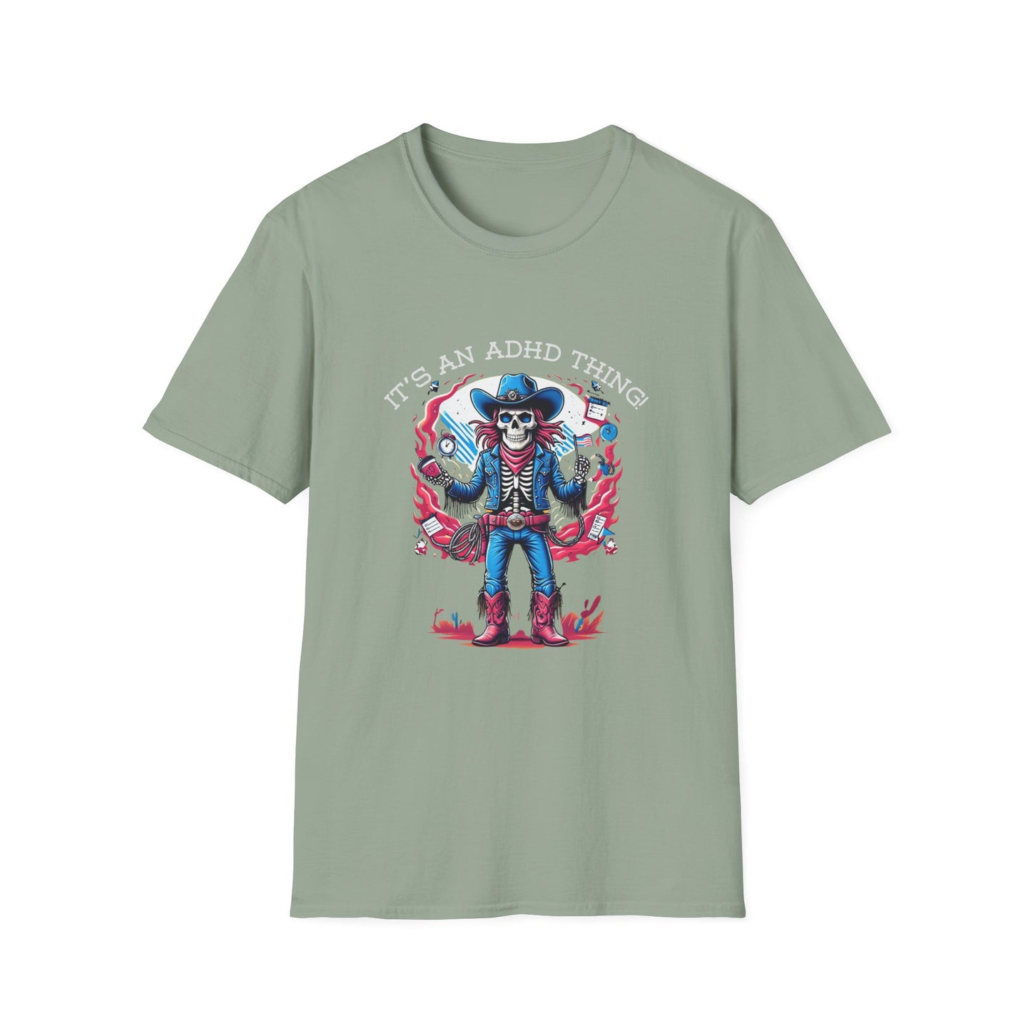 It’s an ADHD Thing – Skeleton Cowboy/Cowgirl T-Shirt | Unisex Softstyle Tee | Neurodiversity Awareness | ADHD & Autism Spectrum