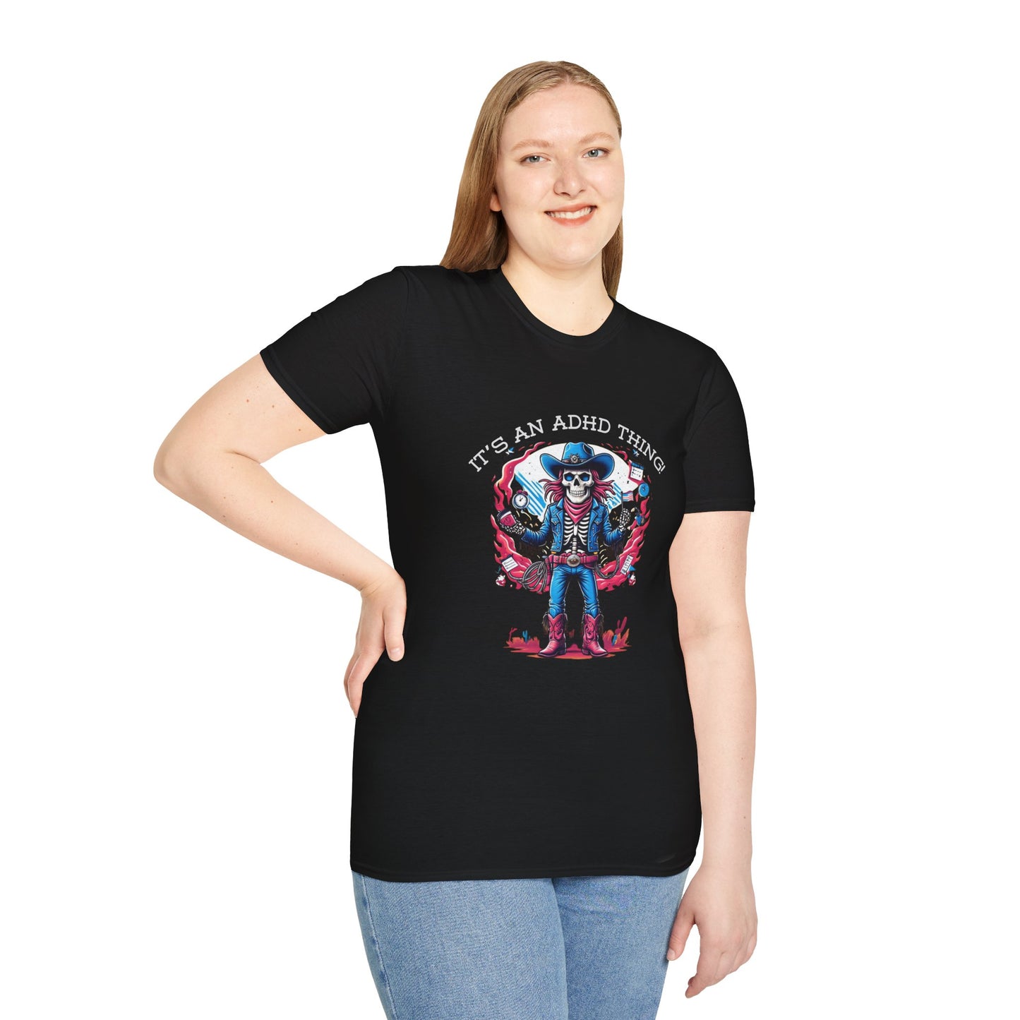 It’s an ADHD Thing – Skeleton Cowboy/Cowgirl T-Shirt | Unisex Softstyle Tee | Neurodiversity Awareness | ADHD & Autism Spectrum