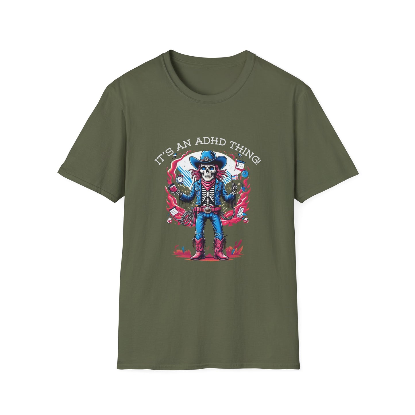 It’s an ADHD Thing – Skeleton Cowboy/Cowgirl T-Shirt | Unisex Softstyle Tee | Neurodiversity Awareness | ADHD & Autism Spectrum