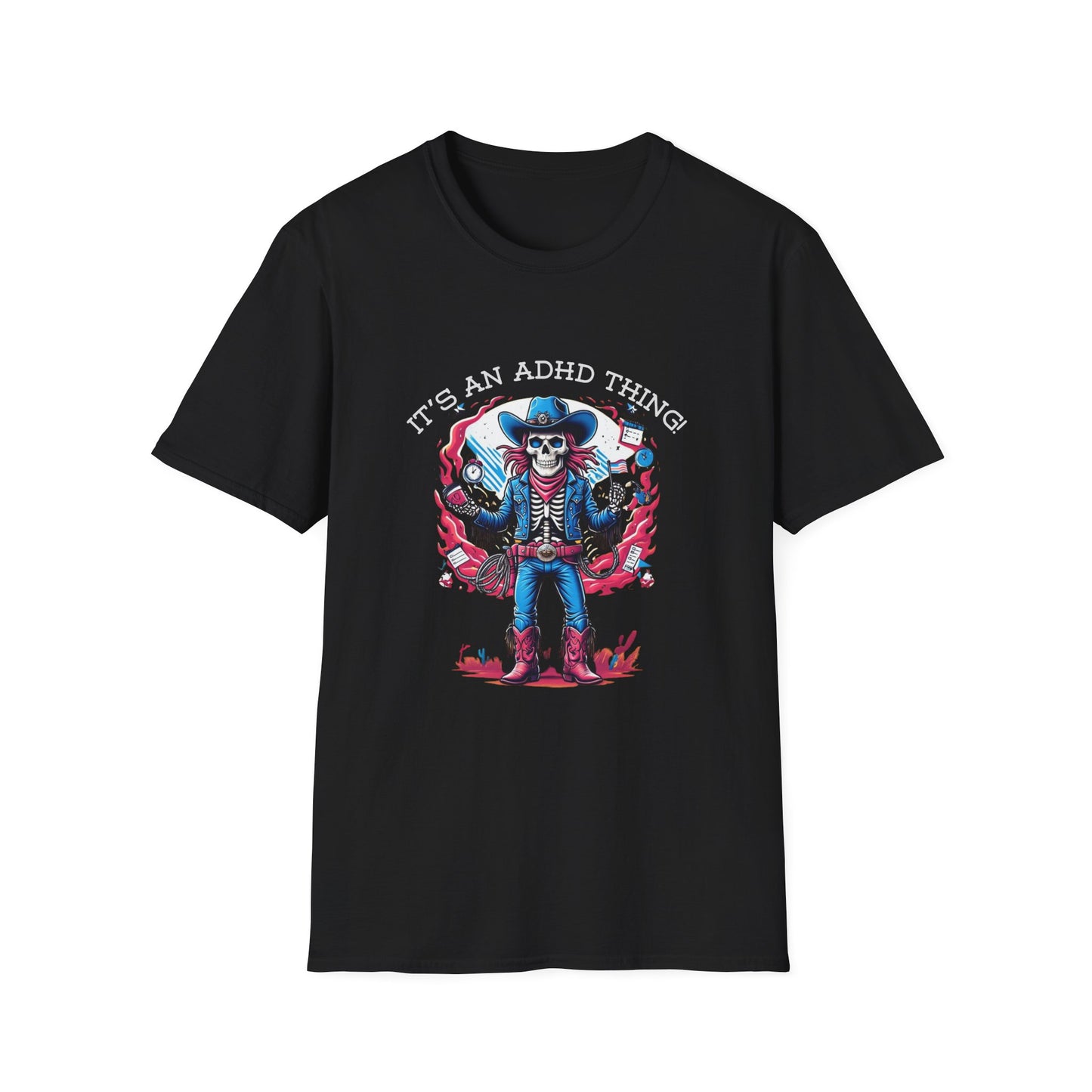 It’s an ADHD Thing – Skeleton Cowboy/Cowgirl T-Shirt | Unisex Softstyle Tee | Neurodiversity Awareness | ADHD & Autism Spectrum